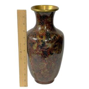 Very large Vintage Chinese brass and cloisonne vase in browns and rust